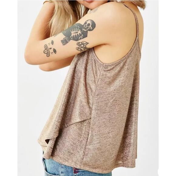 Kimchi Blue Gold Bronze Metallic Round Neck Flowy Tank Top S - Picture 3 of 15